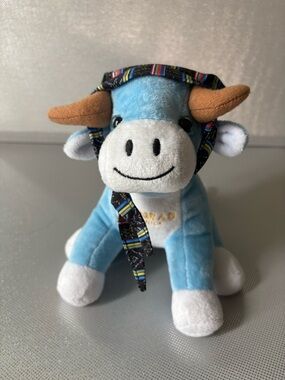 Hilton Conrad Manila Philippines Blue and White Bull Plush Mask 8"